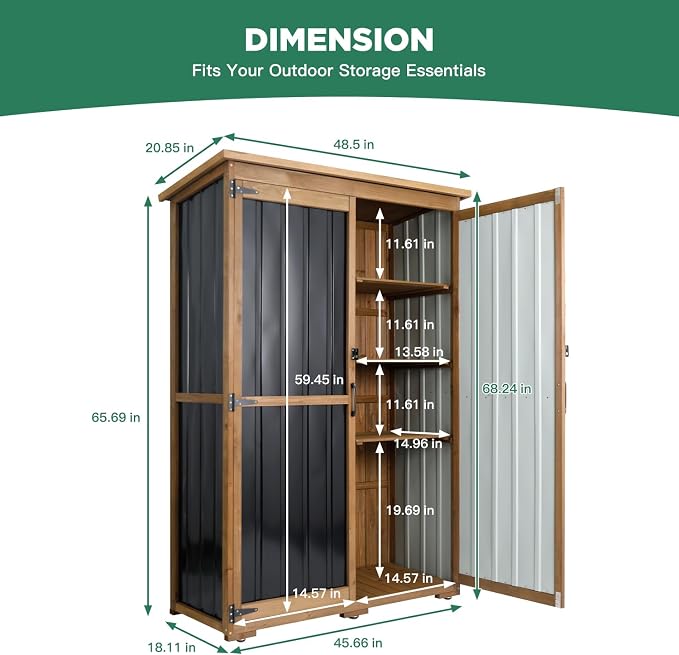 Ketive Outdoor Storage Cabinet, Wood & Metal Storage Shed - Image 2