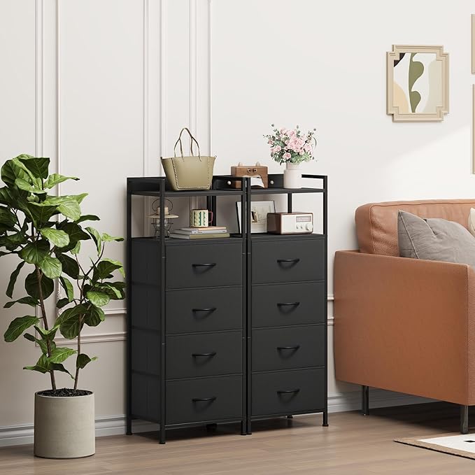 Somdot Nightstand with 4 Drawers, Vertical Fabric Dresser - Image 4