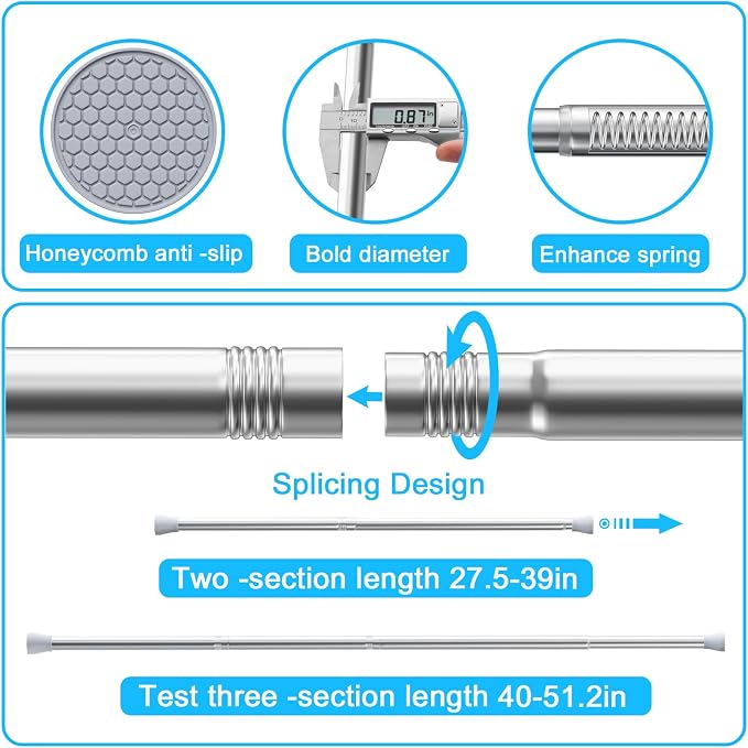 AIZESI 2PCS Tension Curtain Rod 28-48 Inch Adjustable No Drilling, No Slip - Image 2