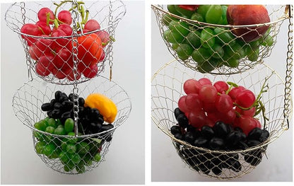 Metal Fruit Basket Anti Deformed Hanging Basket 3 Tiers Foldable Vegetable - Image 3