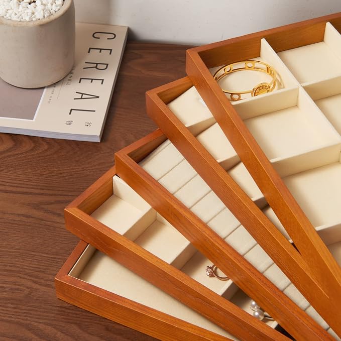 Oirlv Wood 13 Grids Necklace/Bracelet/Pendant Display Tray Jewelry Drawer - Image 6