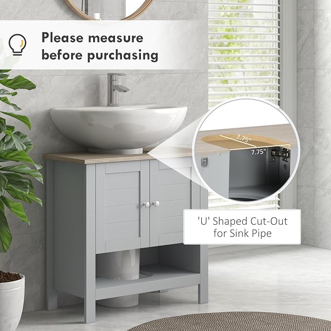 Kleankin Pedestal Sink Storage Cabinet, Under Sink Bathroom Vanity - Image 7