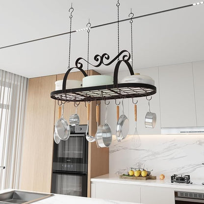 Hanging Pot Rack Ceiling Mount, Oval Pot and Pan Storage Rack, Decorative - Image 7