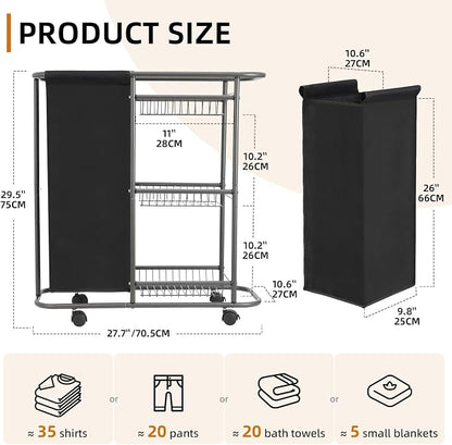 Rolling Laundry Cart with Wheels: 3-Tier Laundry Caddy Between Washer and Dryer - Image 2
