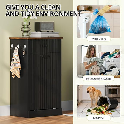 Tilt Out Trash Can Cabinet, 10 Gallon Fluted Laundry Hamper Cabinet - Image 4