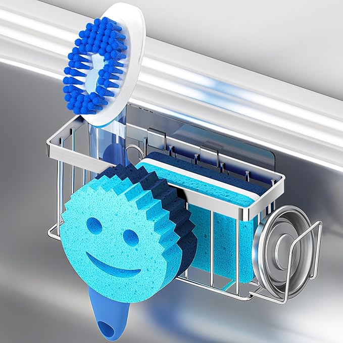 Sponge Holder for Kitchen Sink, Sink Caddy Smiley Face, 4-in-1 Sponge Holder by MURLONG