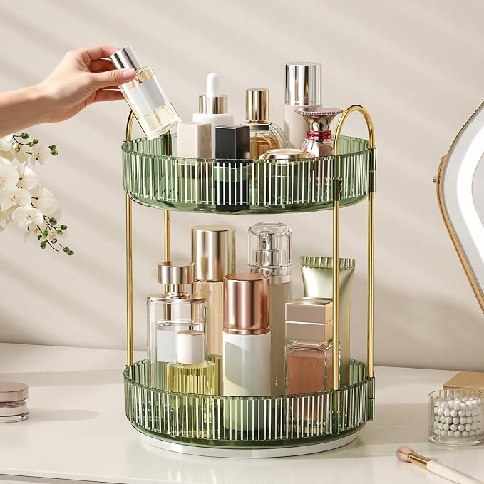 360° Rotating Makeup Organizer, Large Capacity Skincare Organizer, 2 Tier - Image 4