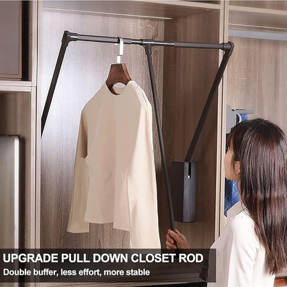 Pull Down Closet Rod for Hanging Clothes, Retractable Wardrobe Hanger for - Image 2