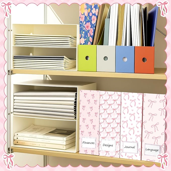 Pink Bow Magazine File Holder Decorative Set of 4 | Foldable Magazine Storage - Image 6