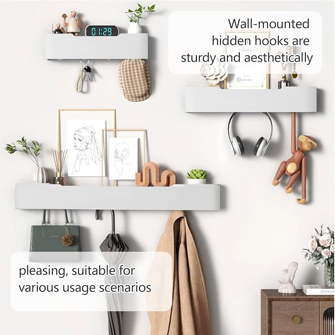 Coat Rack Wall Mount with Hidden Hooks Modern Key Holder Wood Entryway Hook - Image 7