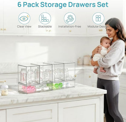 Vtopmart 6 Pack Baby Bottle Organizer Set, Stackable Storage Drawers Ideal - Image 3