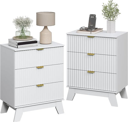 White Night Stand with 3 Drawers, Bedside Table & End Table, Farmhouse Night - Image 7
