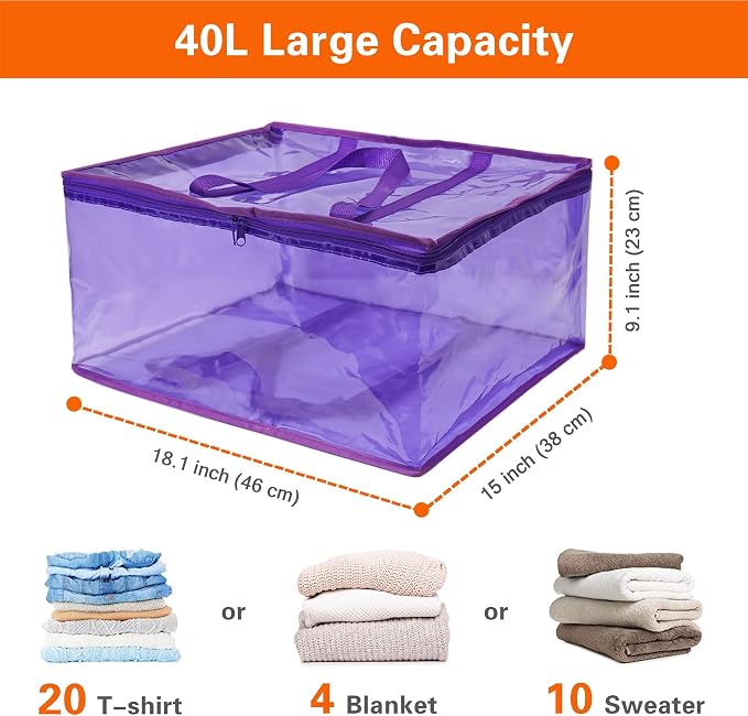 Vieshful Purple 40L Clear Clothes Storage Bag Colorful Clothes Organizer - Image 2