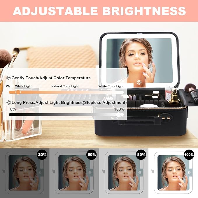 Mocado Travel Makeup Bag with LED Lighted Mirror, Makeup Case with 3 Color - Image 6