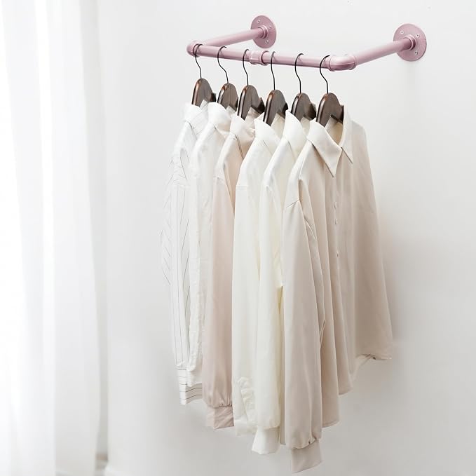 WEBI Industrial Pipe Clothing Rack, Heavy Duty Metal Garment Rack Bar Wall - Image 3