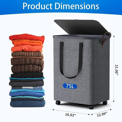 Laundry Basket with 5 Wheels, Tall Dirty Laundry Hamper, Rolling Laundry Basket - Image 3