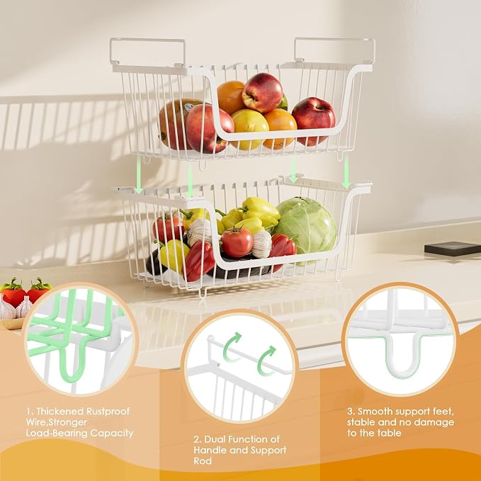 4 Pcs Stackable Wire Baskets for Pantry Organizers and Storage, Produce Potato - Image 4