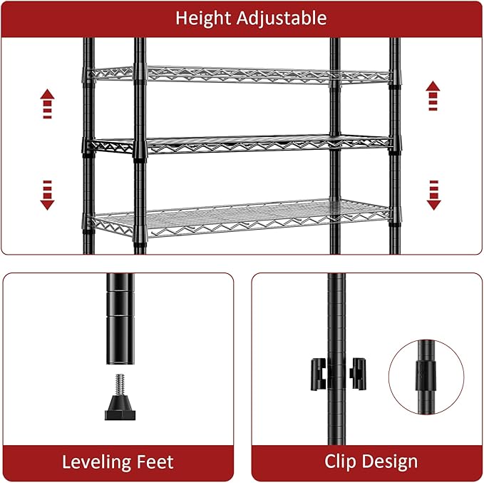 IZEUK 3 Tier Heavy Duty Steel Storage Shelves, Metal Shelf Wire Shelving Rack - Image 4
