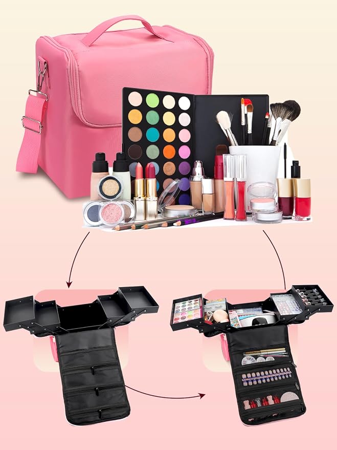 Deciniee Large Pink Makeup Nail Polish Organizer Bag, 4 Tier Professional - Image 8