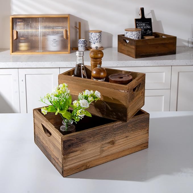 TIMRIS Set of 3 Rustic Distressed Wood Nesting Crates, Farmhouse Decorative - Image 8