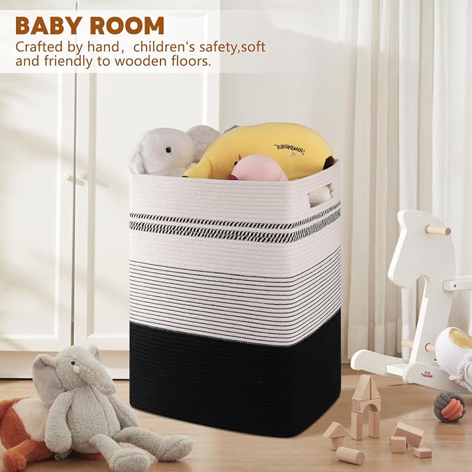 Laundry Hamper, Large Woven Rope Tall Laundry Basket - Image 2