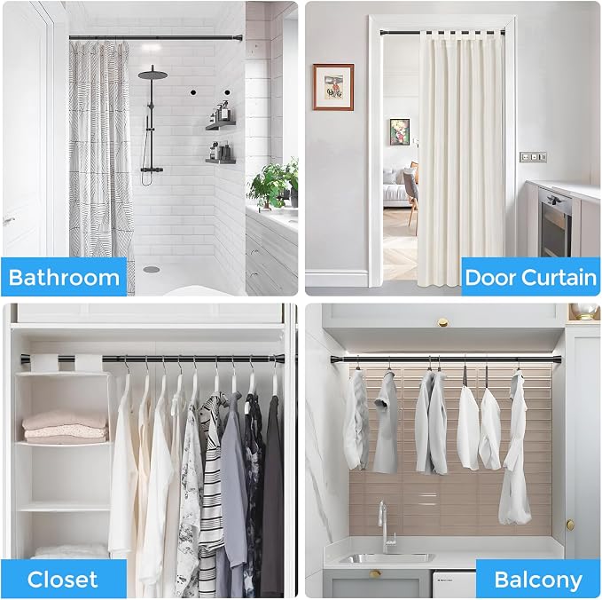 Tension Curtain Rod Black Tension Rod 2pcs Spring Curtain Rod Non Slip Tension - Image 6
