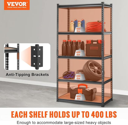 VEVOR Storage Shelving Unit, 5-Tier Adjustable, 2000 lbs Capacity, Heavy Duty - Image 4