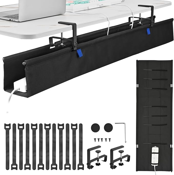 48" Under Desk Cable Management Tray- Clamp/Screw Mount Desk Cable Organizer by ELEVEXA