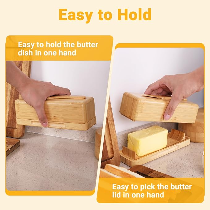 Bamboo Butter Dish with Lid for Countertop Butter Container for Fridge Magnetic - Image 6