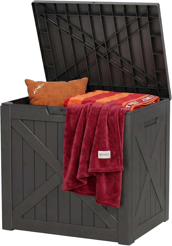 32 Gallon Resin Deck Box Outdoor, Waterproof Lockable Delivery Storage Box by ATMELT