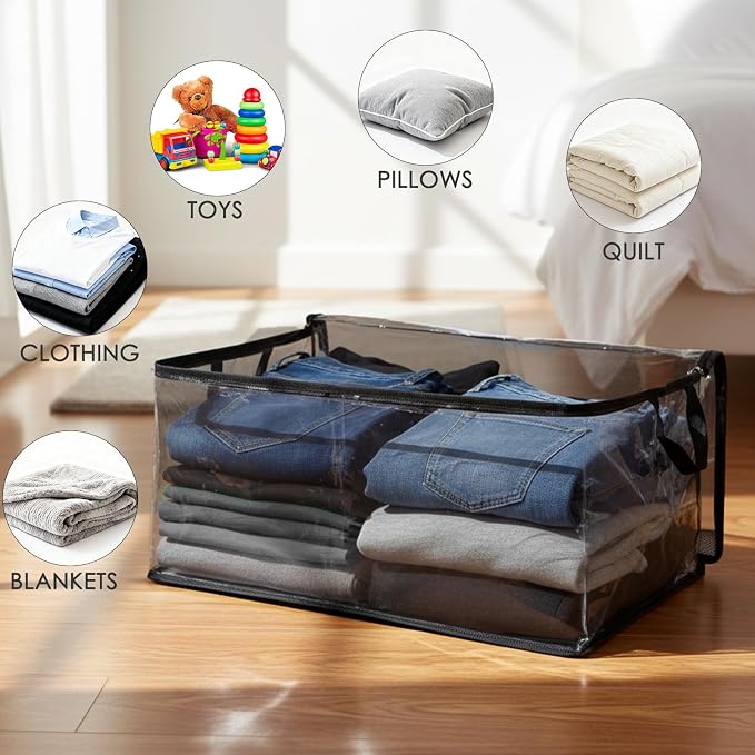 Fixwal 60L Blanket Storage Bags 4 Pack Clothes Storage Bins Foldable Thick - Image 4