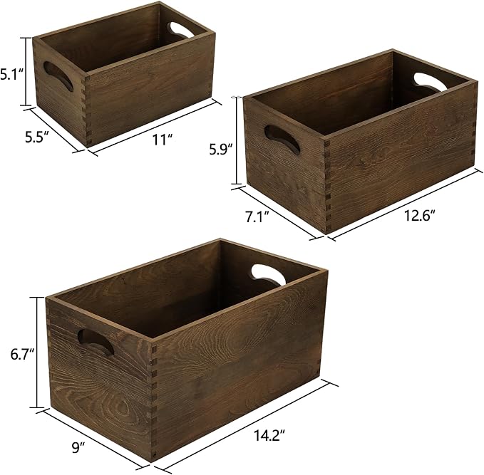 Hedume Set of 3 Nesting Wooden Crates, Wood Crate Box - Image 5