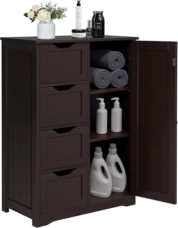 Yaheetech Wooden Bathroom Floor Cabinet, Side Storage Organizer Cabinet by Unknown