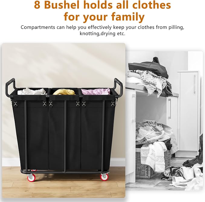 Large laundry hamper with Wheels, 360L 3 Bag Big Rolling Laundry Hamper Sorter - Image 6