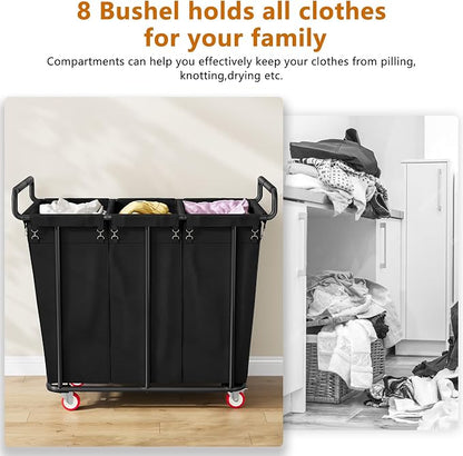 Large laundry hamper with Wheels, 360L 3 Bag Big Rolling Laundry Hamper Sorter - Image 6