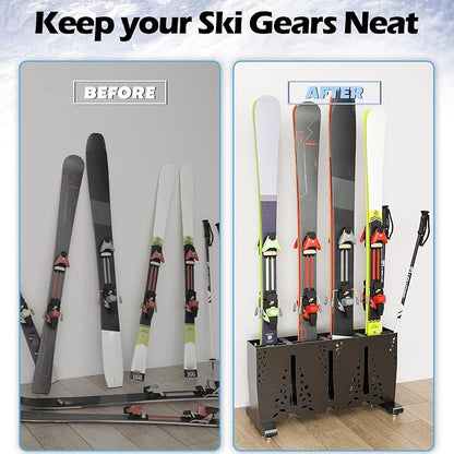 TOCRETOARE Heavy Duty Metal Ski Storage Rack, 4 Pair Freestanding Steel Ski - Image 4