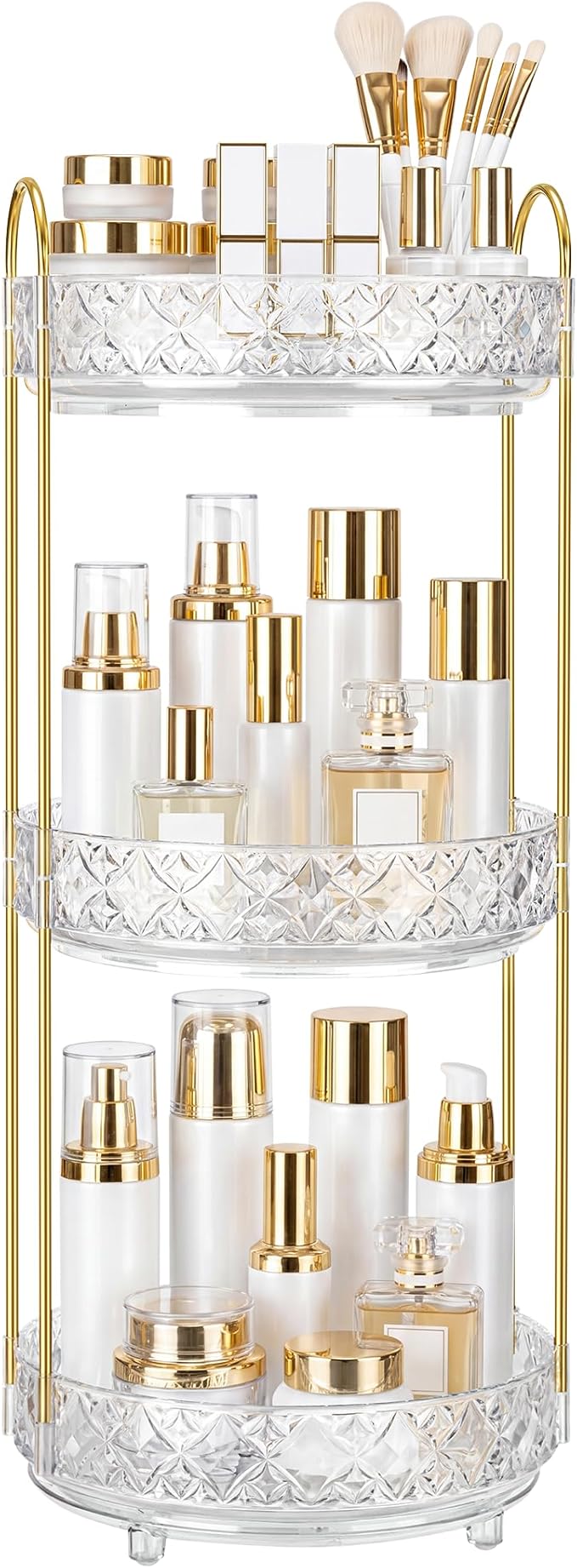 360 Rotating Makeup Organizer for Vanity, 3 Tier Adjustable Perfume Organizer by LAREKUN