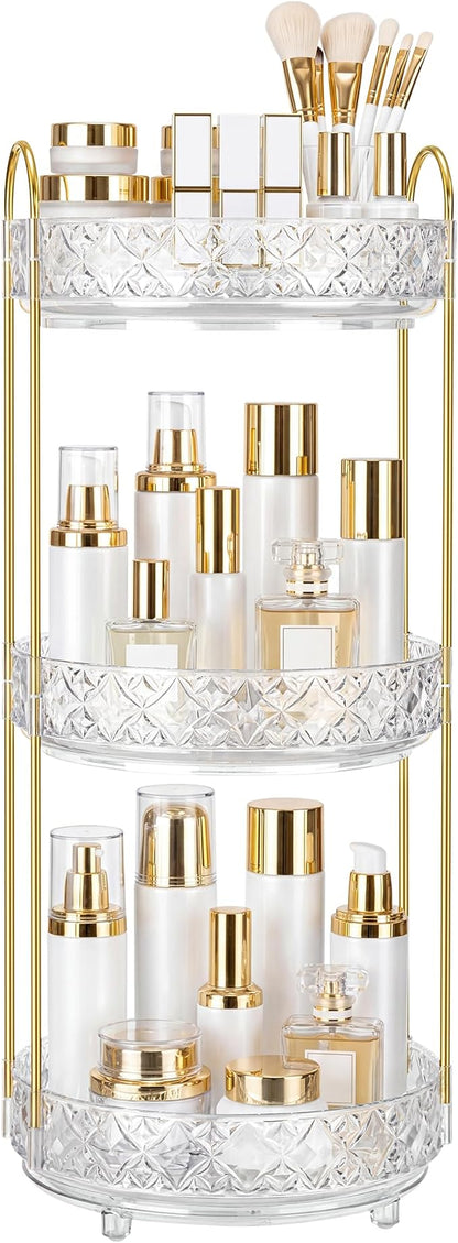 360 Rotating Makeup Organizer for Vanity, 3 Tier Adjustable Perfume Organizer by LAREKUN