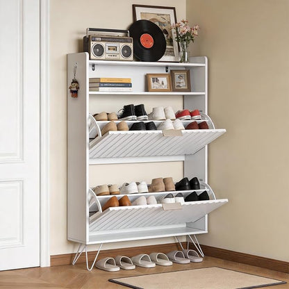 Karl home White Slim Shoe Storage Cabinet, Entryway Shoe Organizer | - Image 8