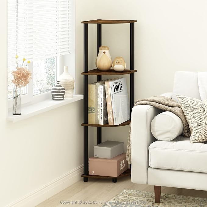 Furinno TURN-N-TUBE Corner Shelf, 4-Tier Corner Bookshelf, Display Storage - Image 2