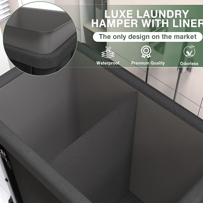 50 Gal Laundry Basket with Lid, Rolling Laundry Hamper with Wheels, Dirty - Image 3