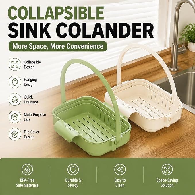 Foldable Hanging Sink Drain Basket Collapsible Colander - Image 7