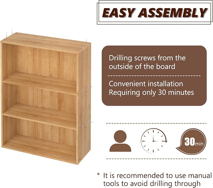 Wooden 3 Tier Book Shelf, 3 Cube Storage Organizer, 3 Tier Low Bookcase Storage - Image 4