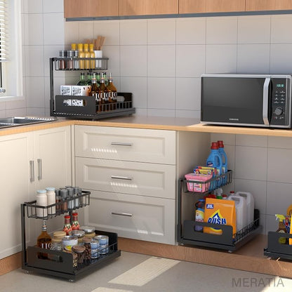 Under Sink Organizer 2 Tier, Pull Out Drawer Slides Under Sink Storage - Image 7
