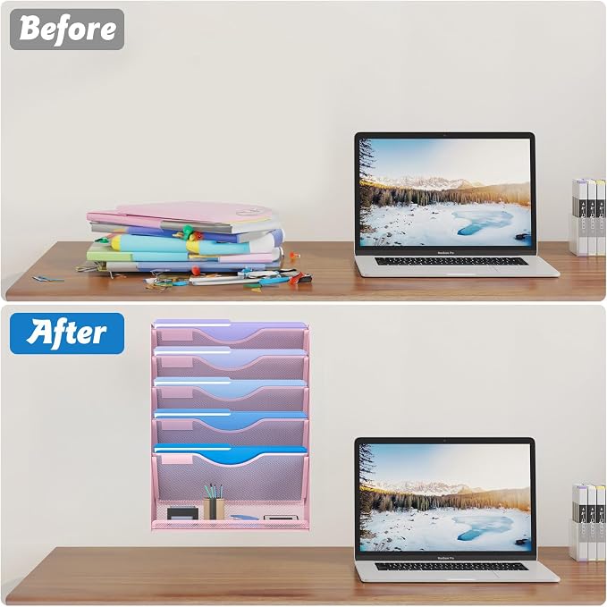 6 Tier Hanging File Organizer, Mesh Wall File Holder Paper Folder Rack - Image 4