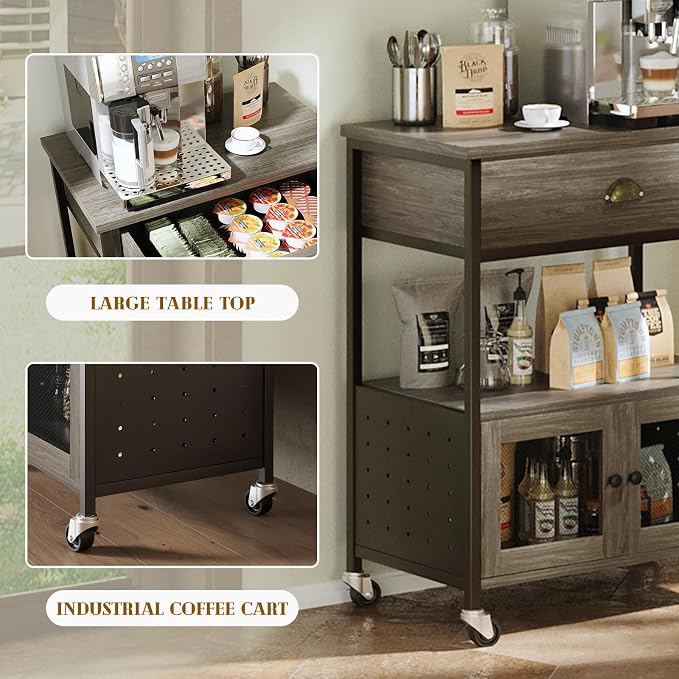 Catrimown Coffee Cart Station, Coffee Stand Station, Small Microwave Stand - Image 6