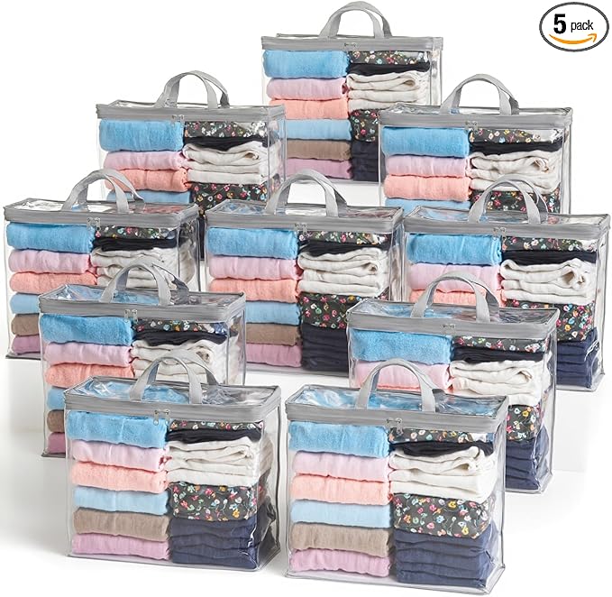 10 Pack Clear Storage Bags for Clothes, 22L Blanket Storage Bags, Under Bed by Hopack