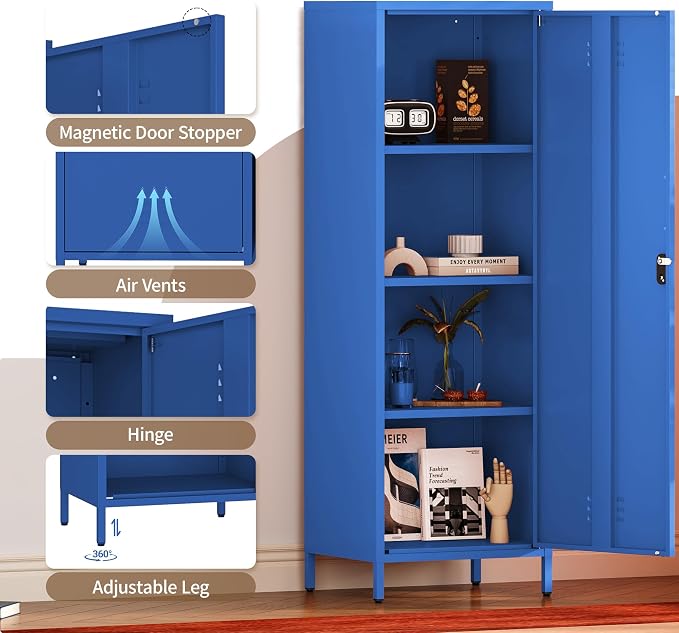 Metal Locker Storage Cabinets 59.06"H Navy Blue Locking File Cabinets Kitchen - Image 4