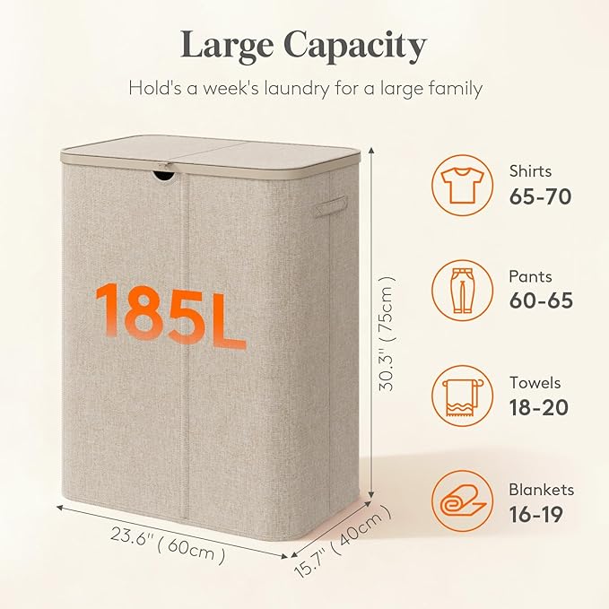Lifewit 185L 3 Section Laundry Hamper - Image 2
