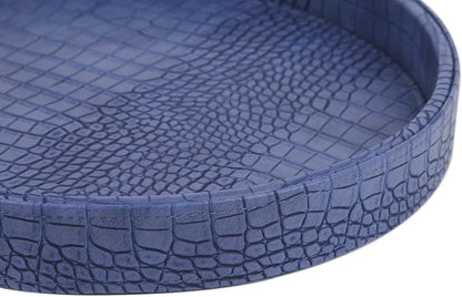HofferRuffer Faux Leather Round Serving Tray, Vegan Croco Leather Decorative - Image 7